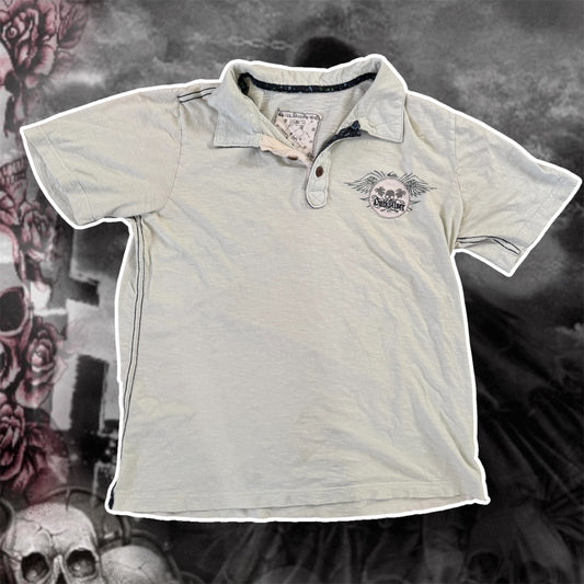 light blue y2k quicksliver skull polo shirt (M)
