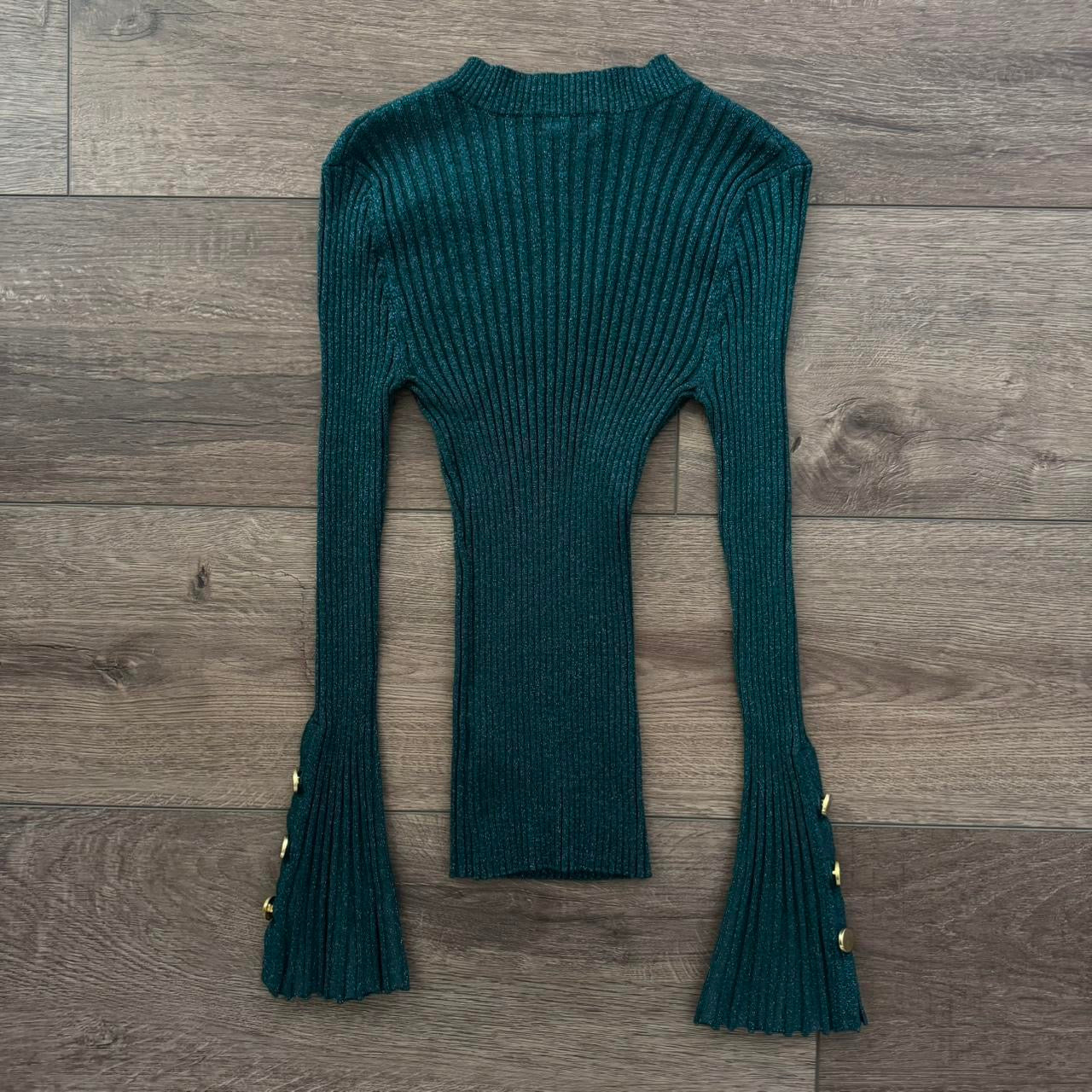 emerald green y2k studded bebe bell sleeve sweater