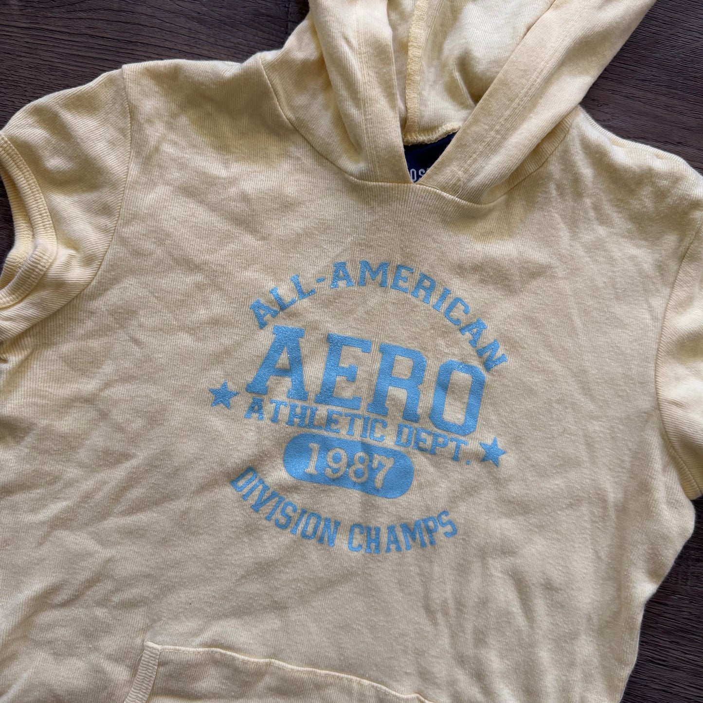 yellow y2k aeropostale athletic department hoodie short sleeve top