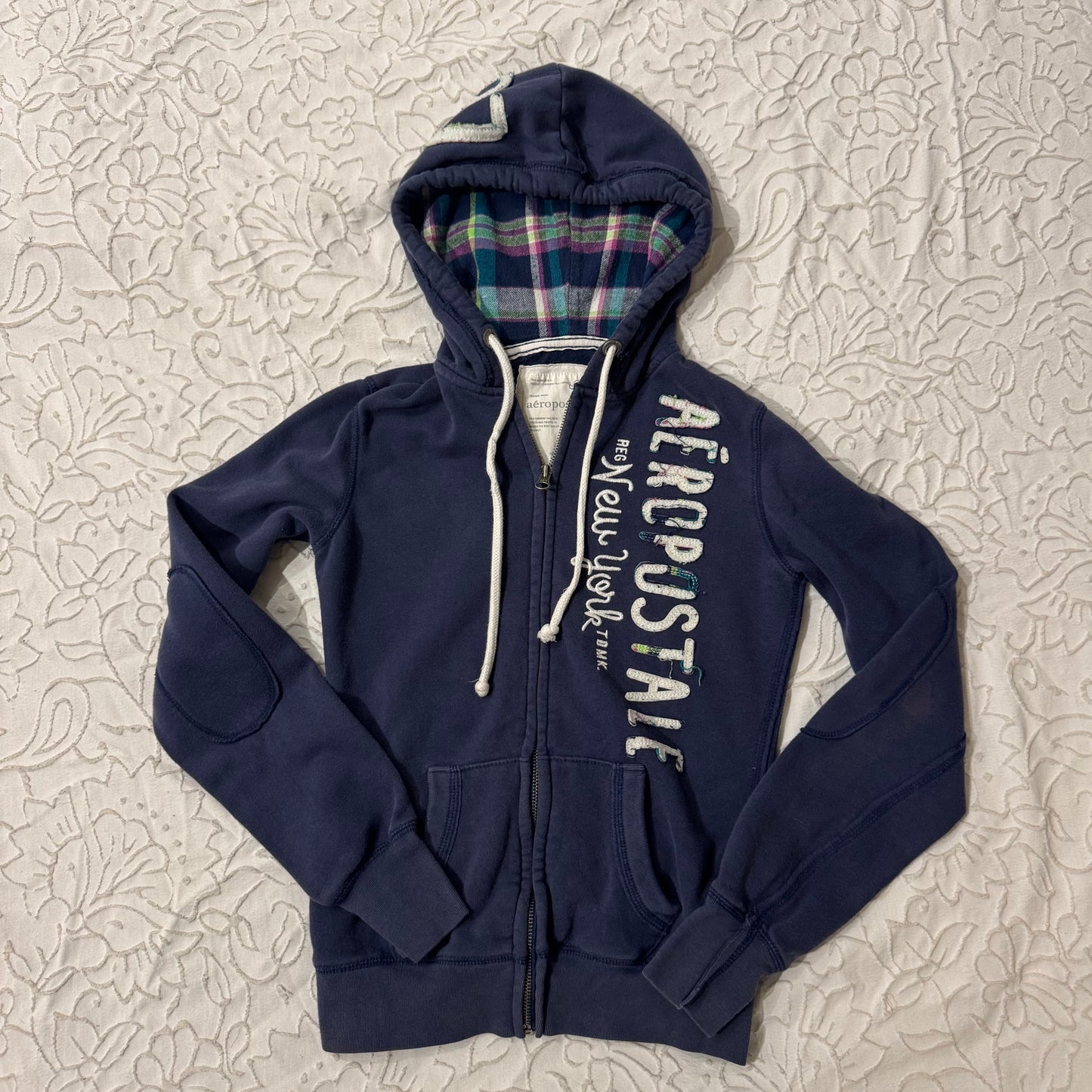 Navy Blue ‘Aeropostale’ Y2K Zip Up Plaid Hoodie
