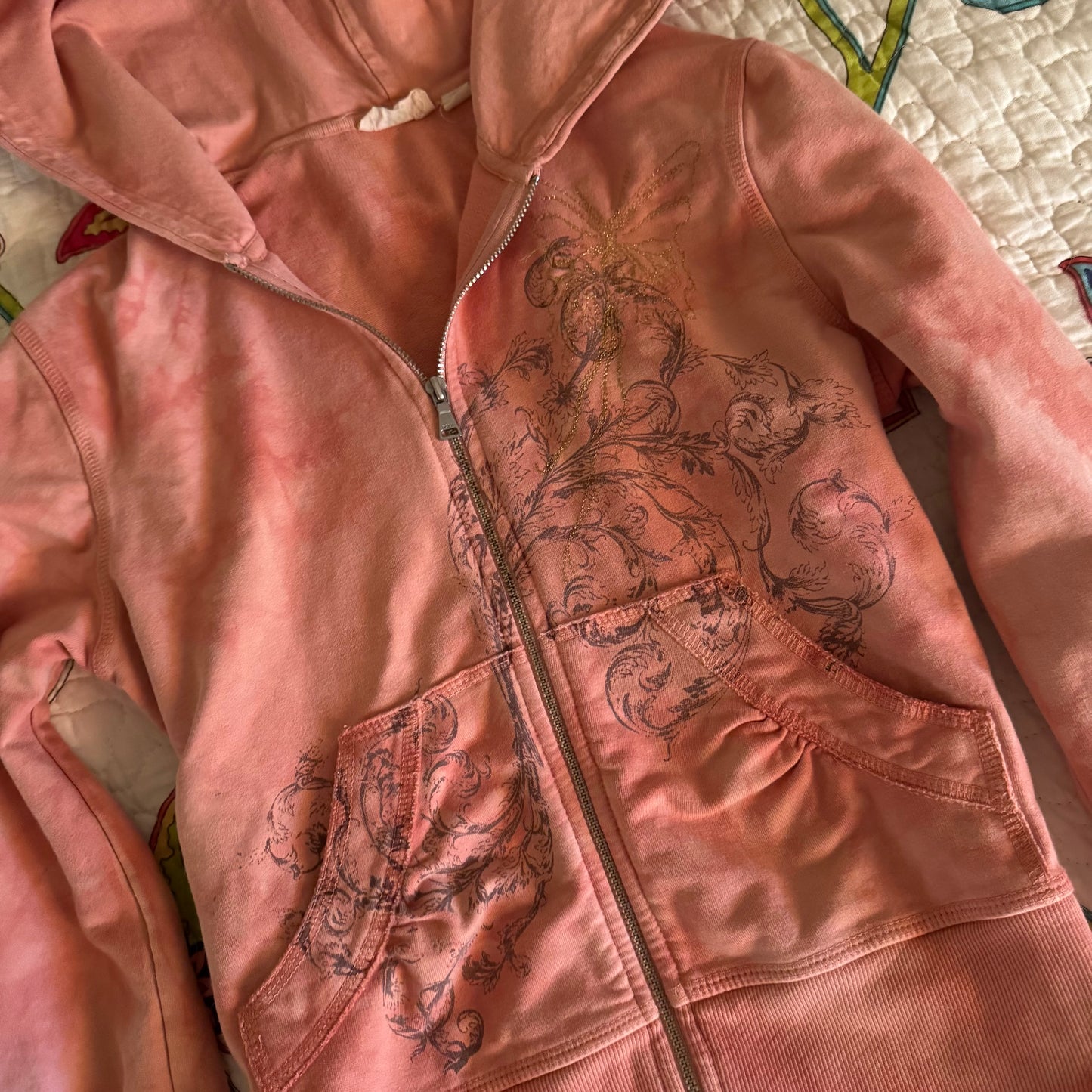 light pink tie dye cybery2k butterfly cropped jacket hoodie (S)