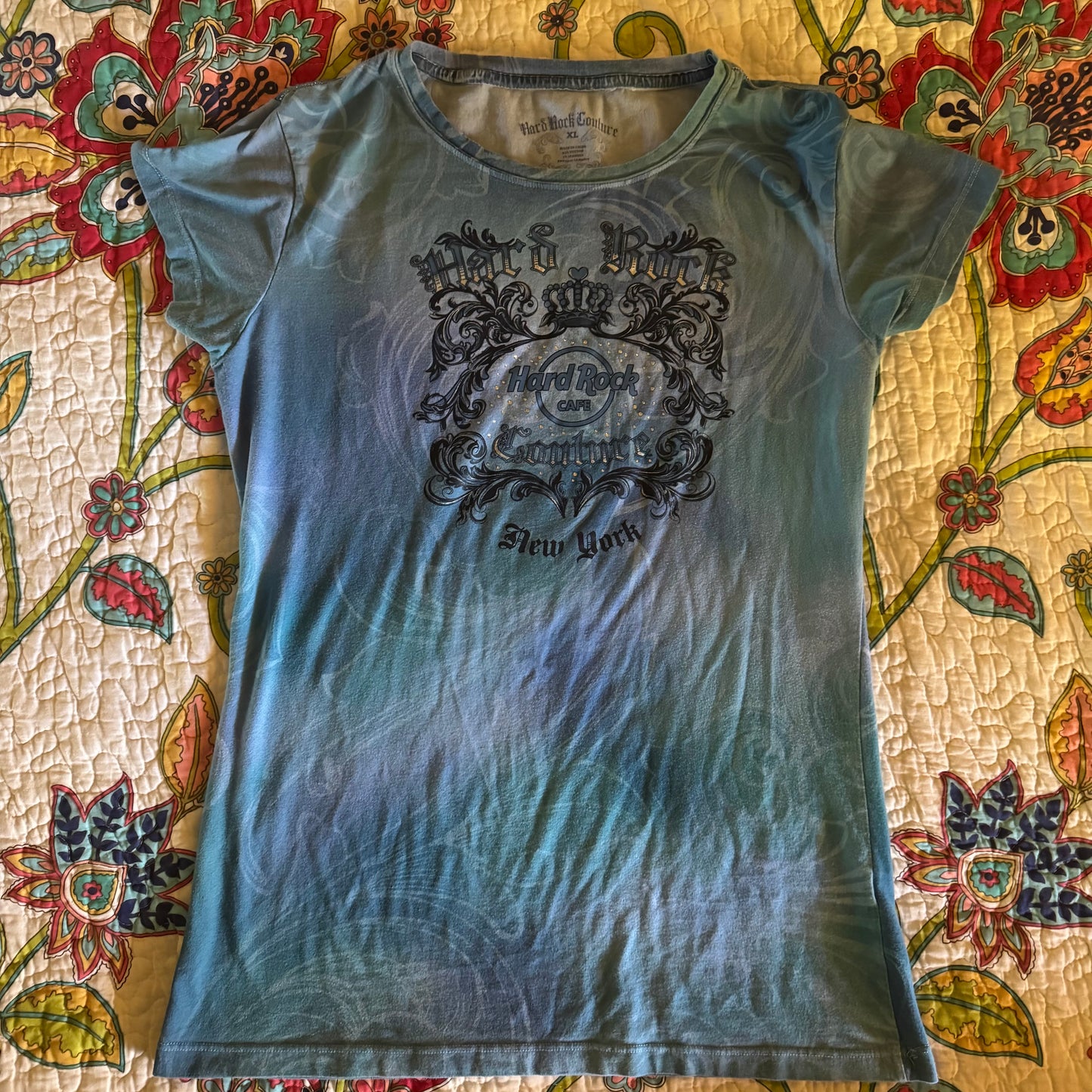 blue hard rock new york graphic short sleeve shirt (XL)