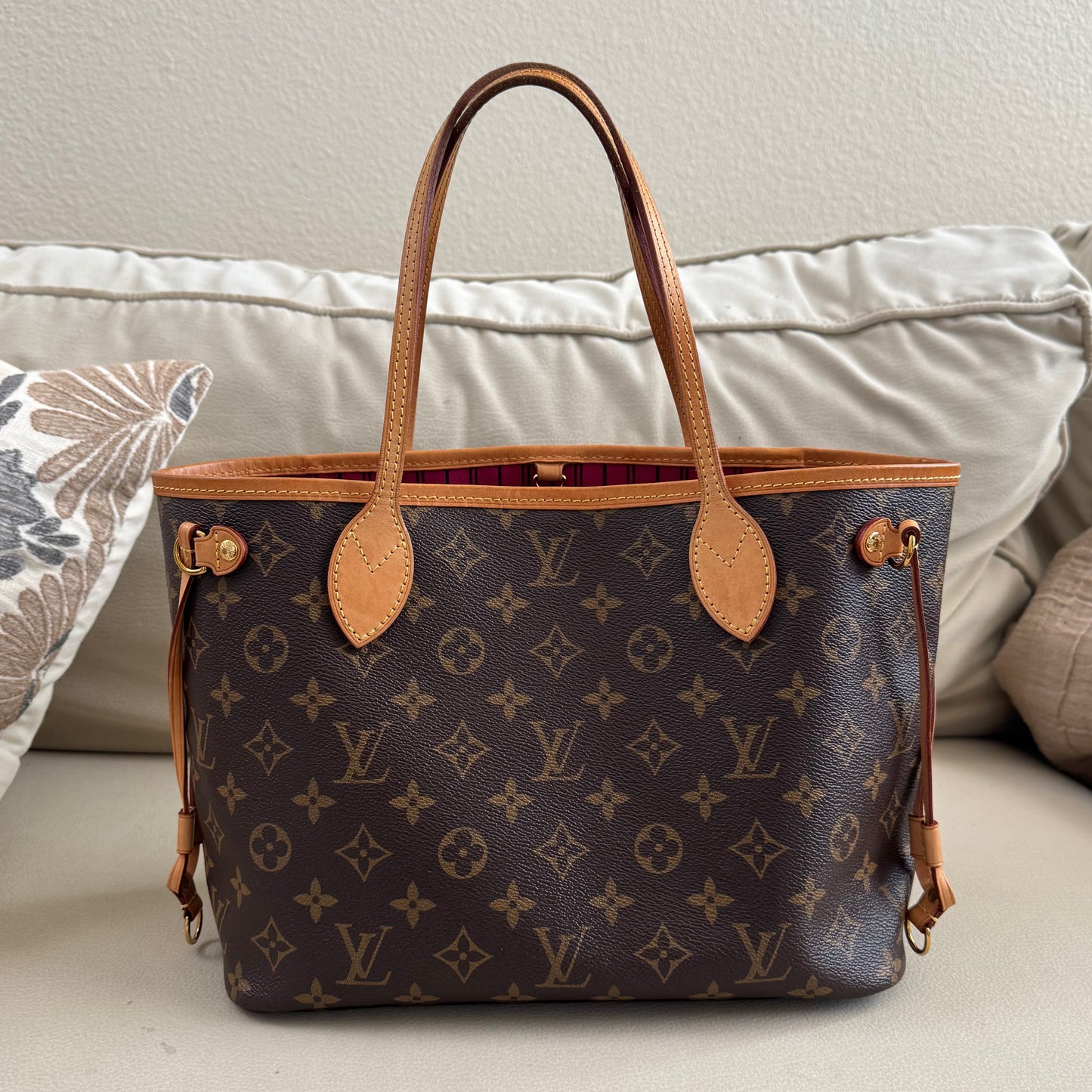 louis vuitton neverfull pm pivoine w/ pochette authentic