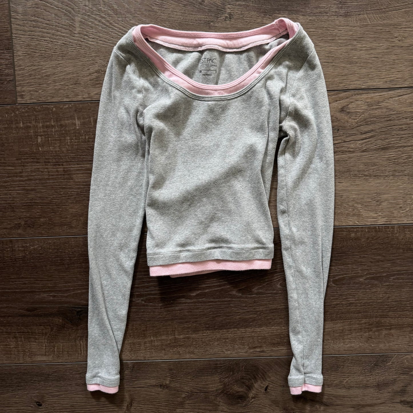 cute pink & grey double layered long sleeve shirt