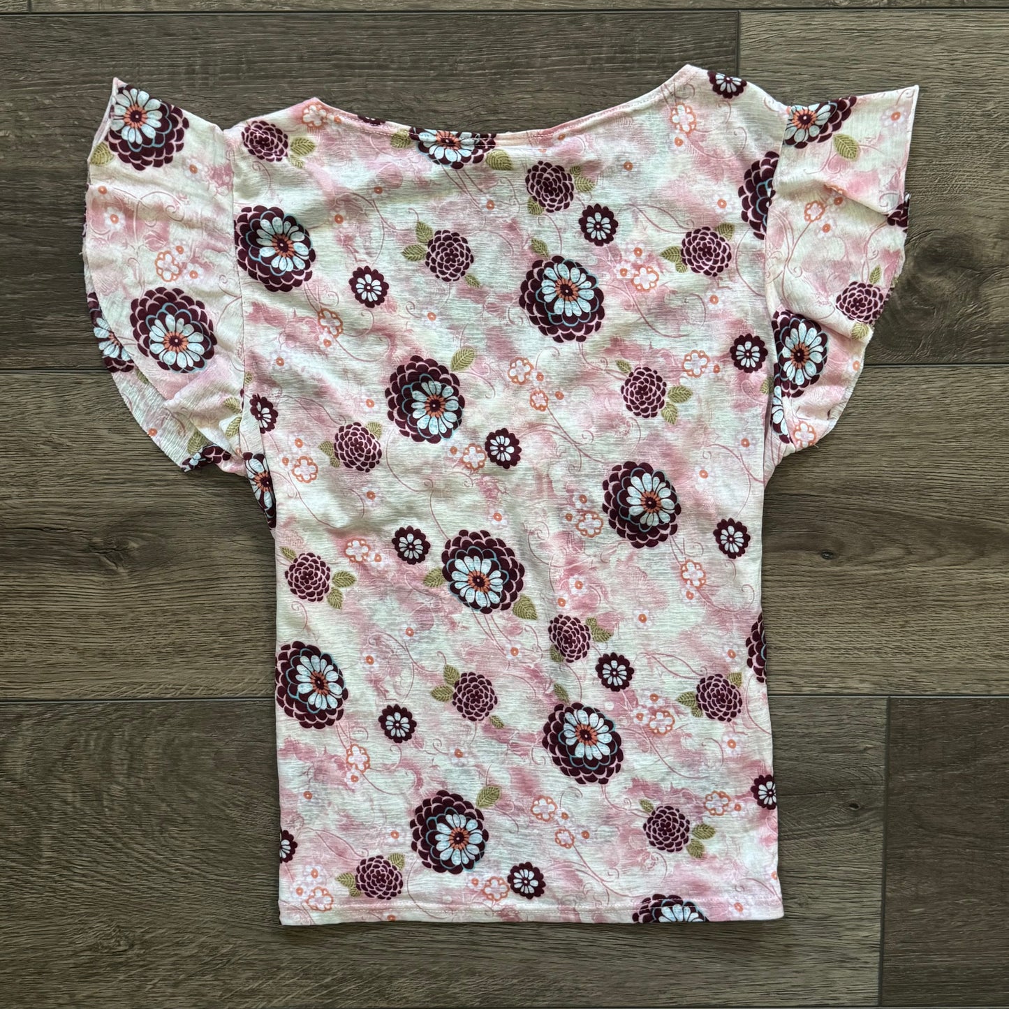 pink y2k fairygrunge floral lace trim v neck blouse
