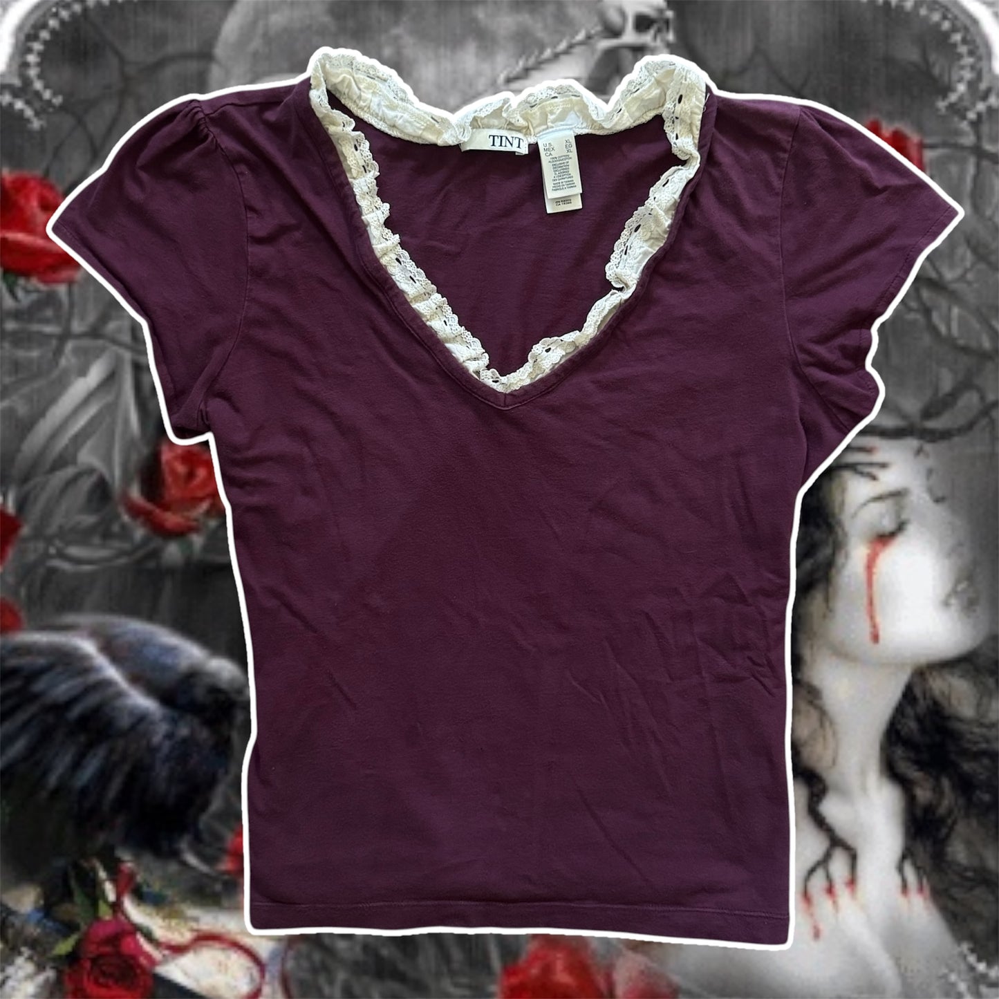pretty purple lace trim 90’s blouse