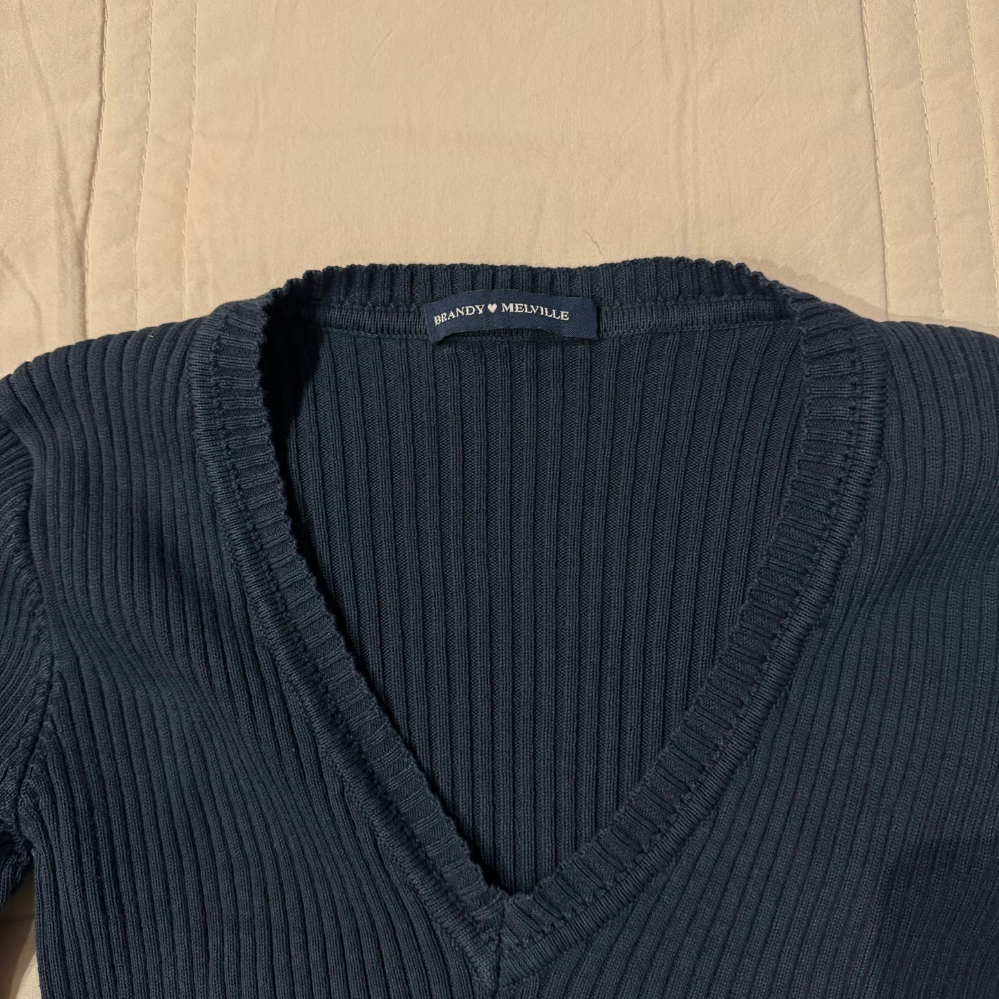 Navy Blue ‘Brandy Melville’ V Neck Cropped Sweater