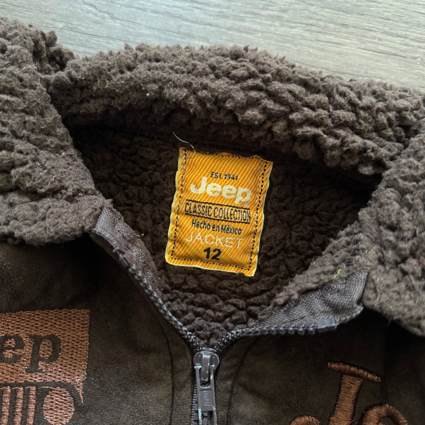 brown vintage jeep suede sherpa line kids jacket