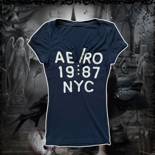 navy blue aero lave trim henley shirt short sleeve