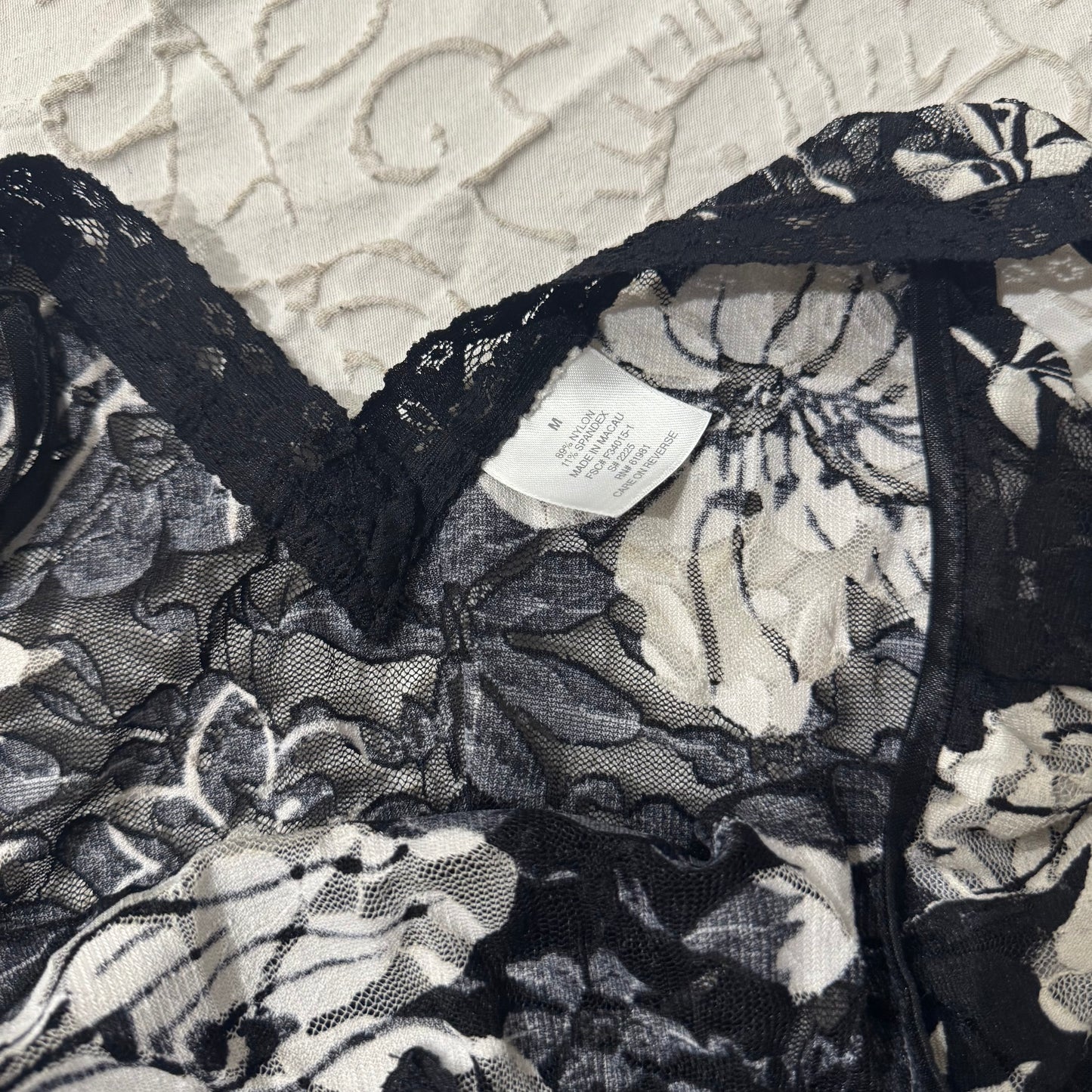 Black & White Mesh Floral Lace Trim Slip Dress