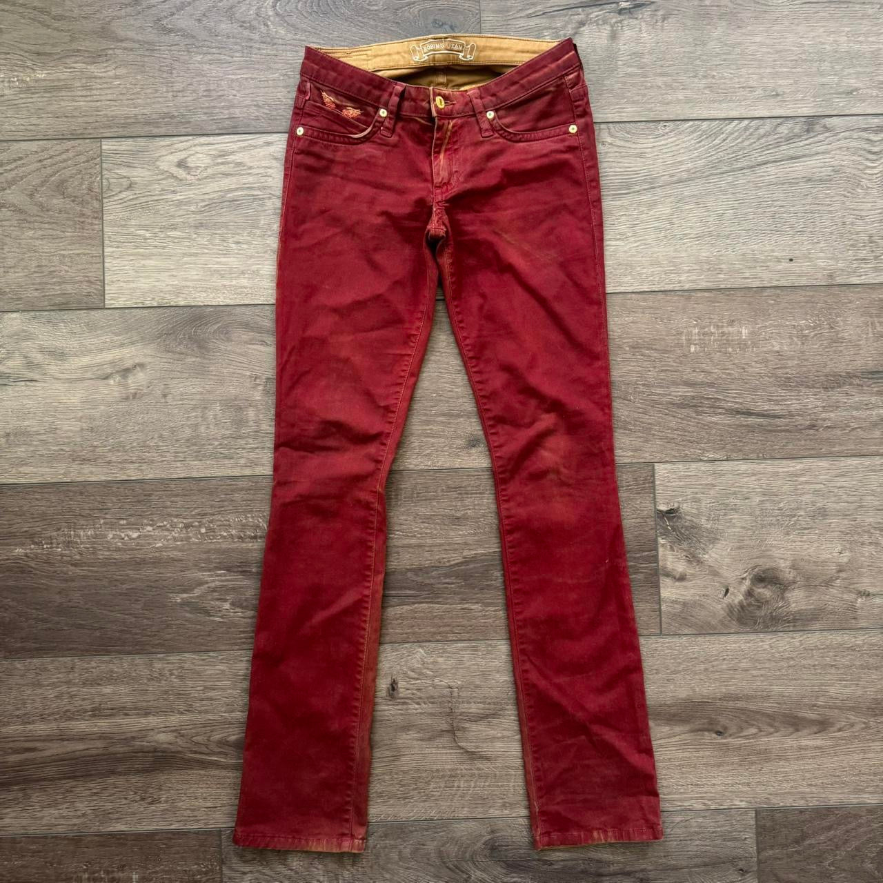 dark red robin’s jeans y2k marilyn low rise slim straight jeans