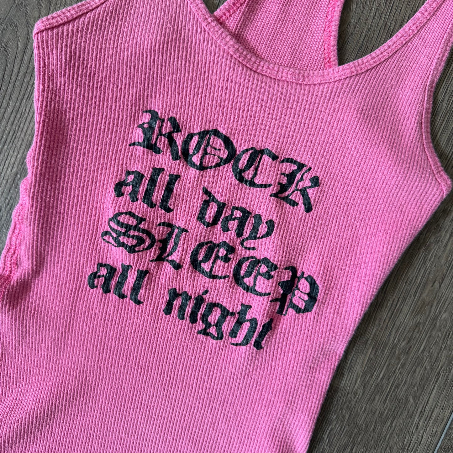 pink & black rock all day sleep all night y2k graphic tank top