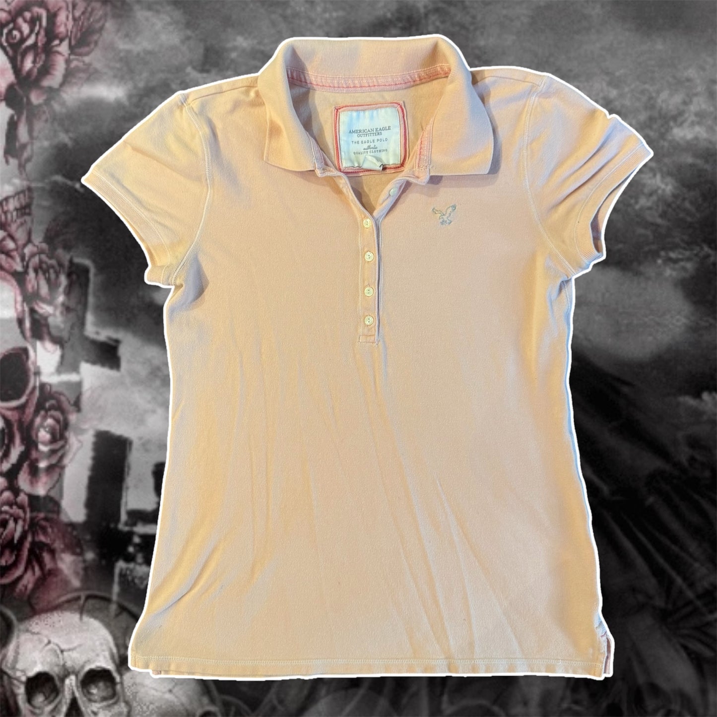 light salmon pink american eagle polo shirt (L)