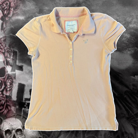 light salmon pink american eagle polo shirt (L)