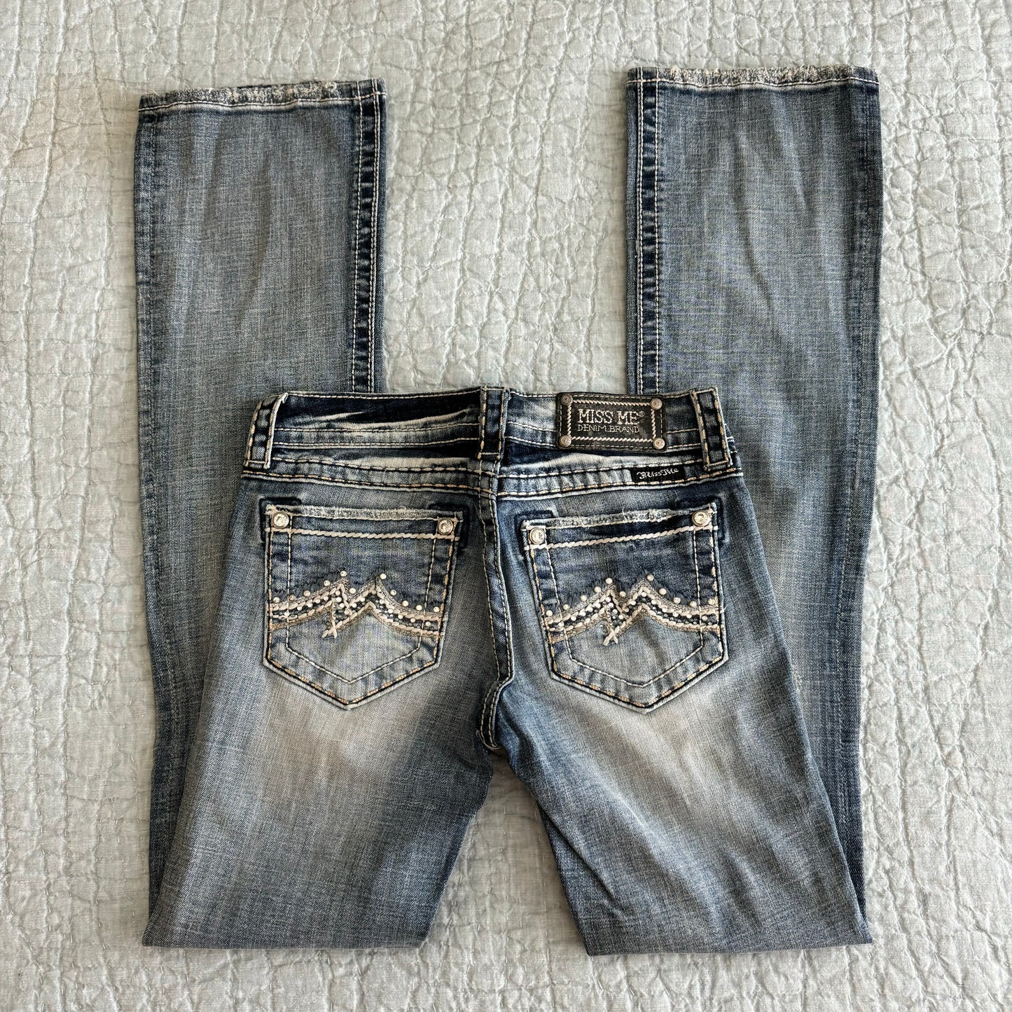 Denim Light Wash ‘Miss Me’ Deadstock Y2K Lowrise Bootcut Jeans