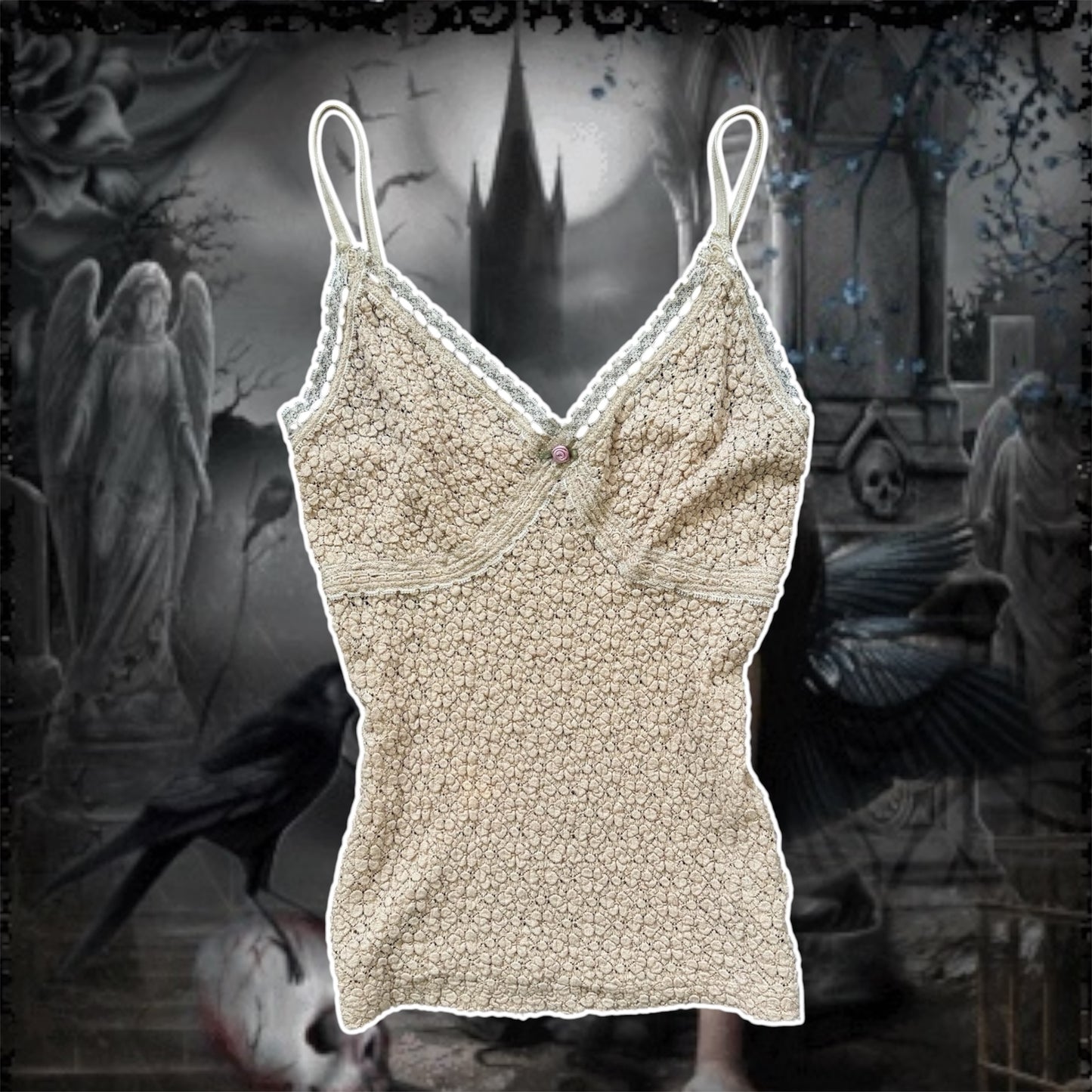 nude vintage forever 21 flower cami lace trim