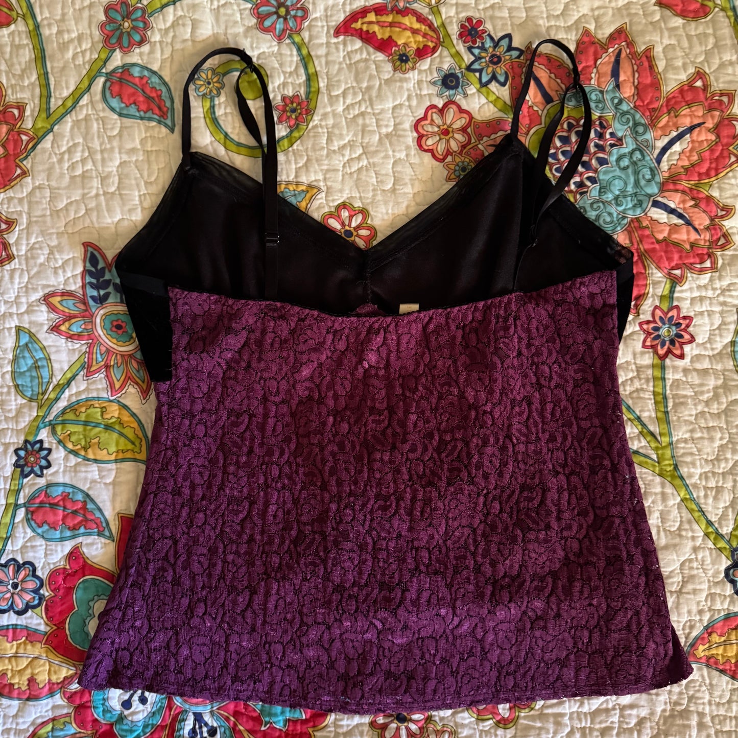 purple & black floral velvet mesh y2k fairy cami top (L/XL)