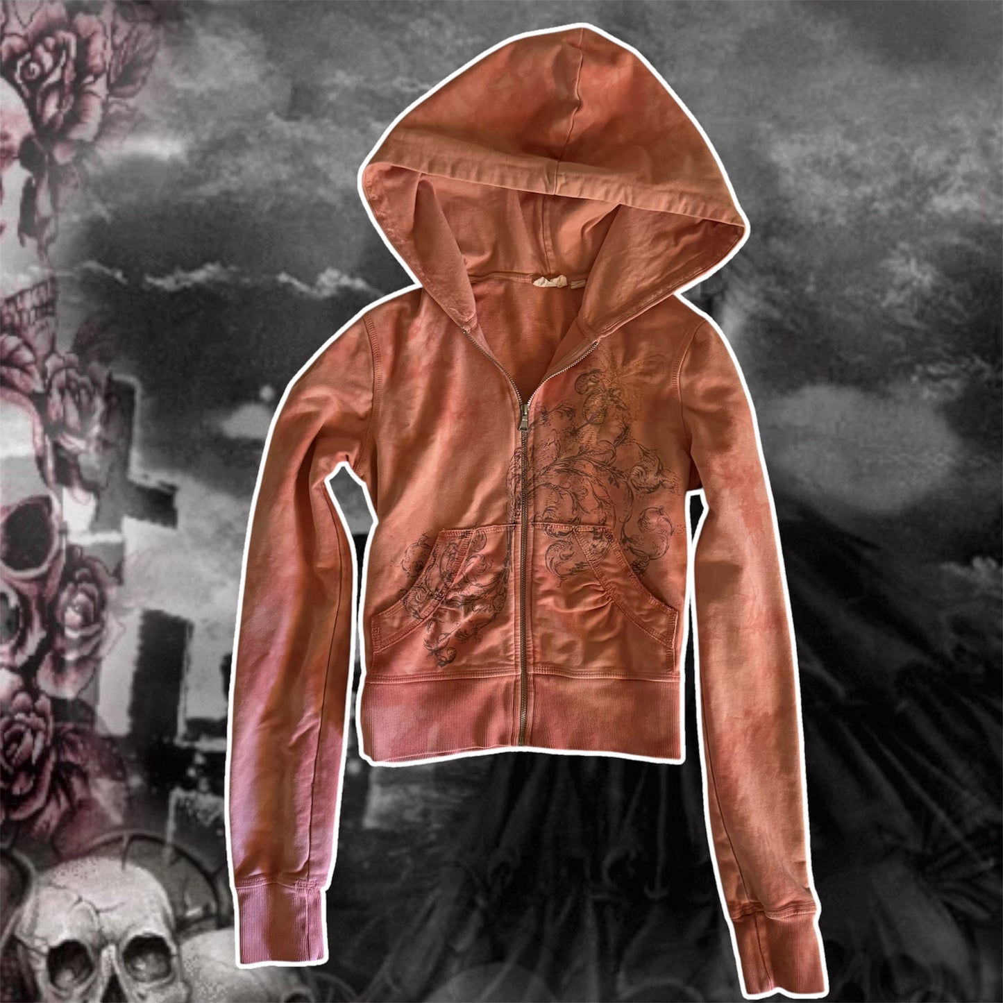 light pink tie dye cybery2k butterfly cropped jacket hoodie (S)