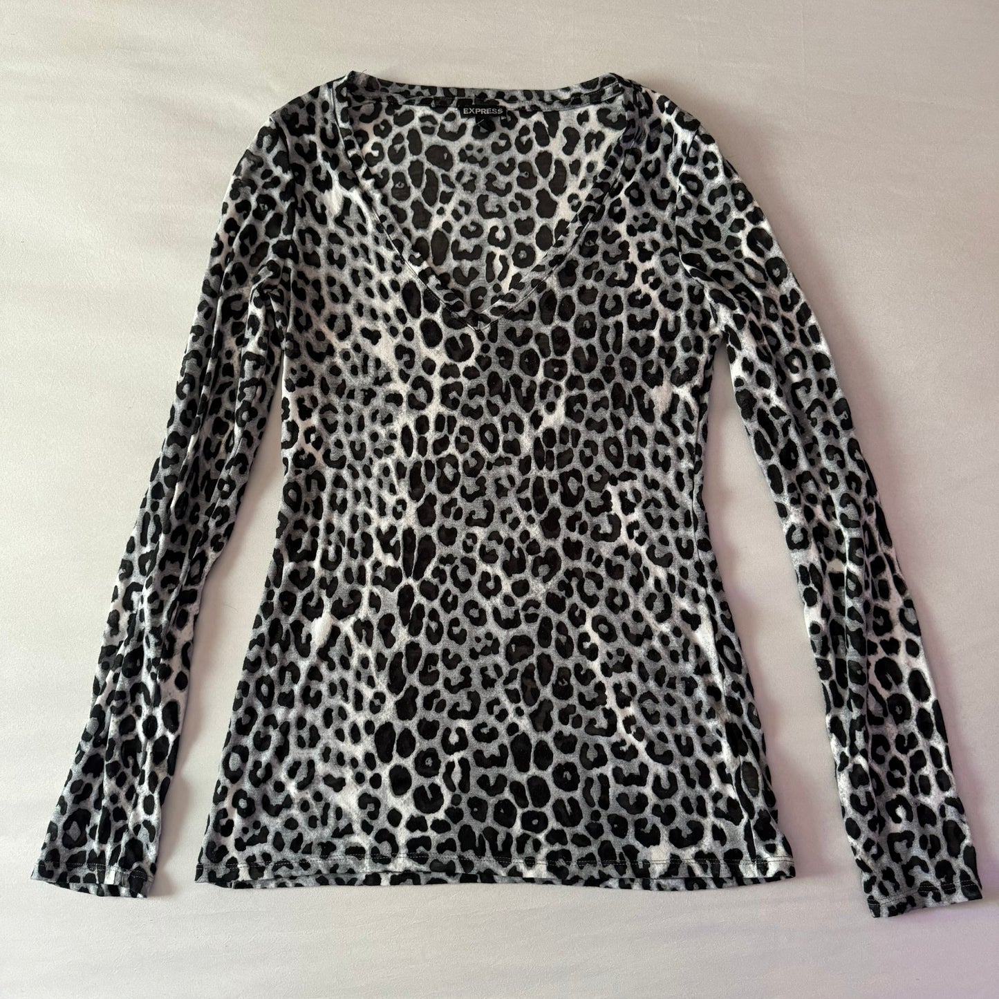 Black & White ‘Express’ Leopard Print Sheerish Long Sleeve Shirt