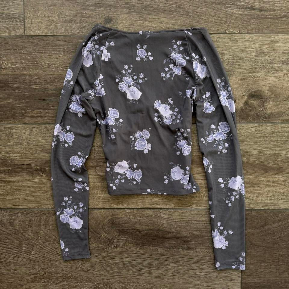 purple floral print long sleeve top