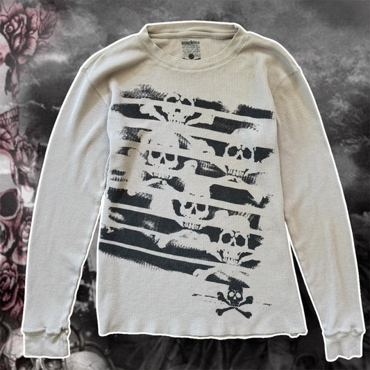 creme machine y2k skull graphic thermal long sleeve shirt (L)