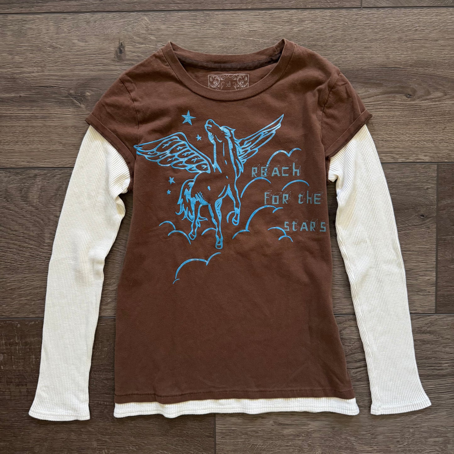 brown & white fairycore unicorn y2k layered long sleeve shirt