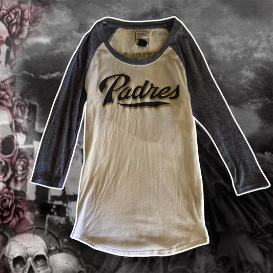 blue and white VS PINK san diego padres MLB cute slogan 3/4 sleeve shirt (S)