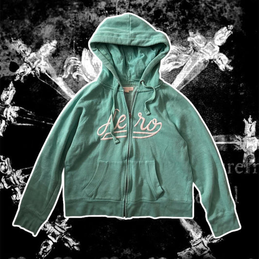 teal green y2k aeropostale zip up hoodie