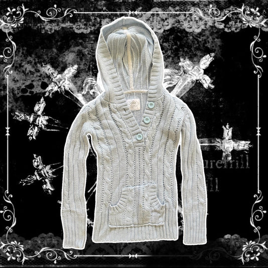 icey blue cable knit button up hoodie