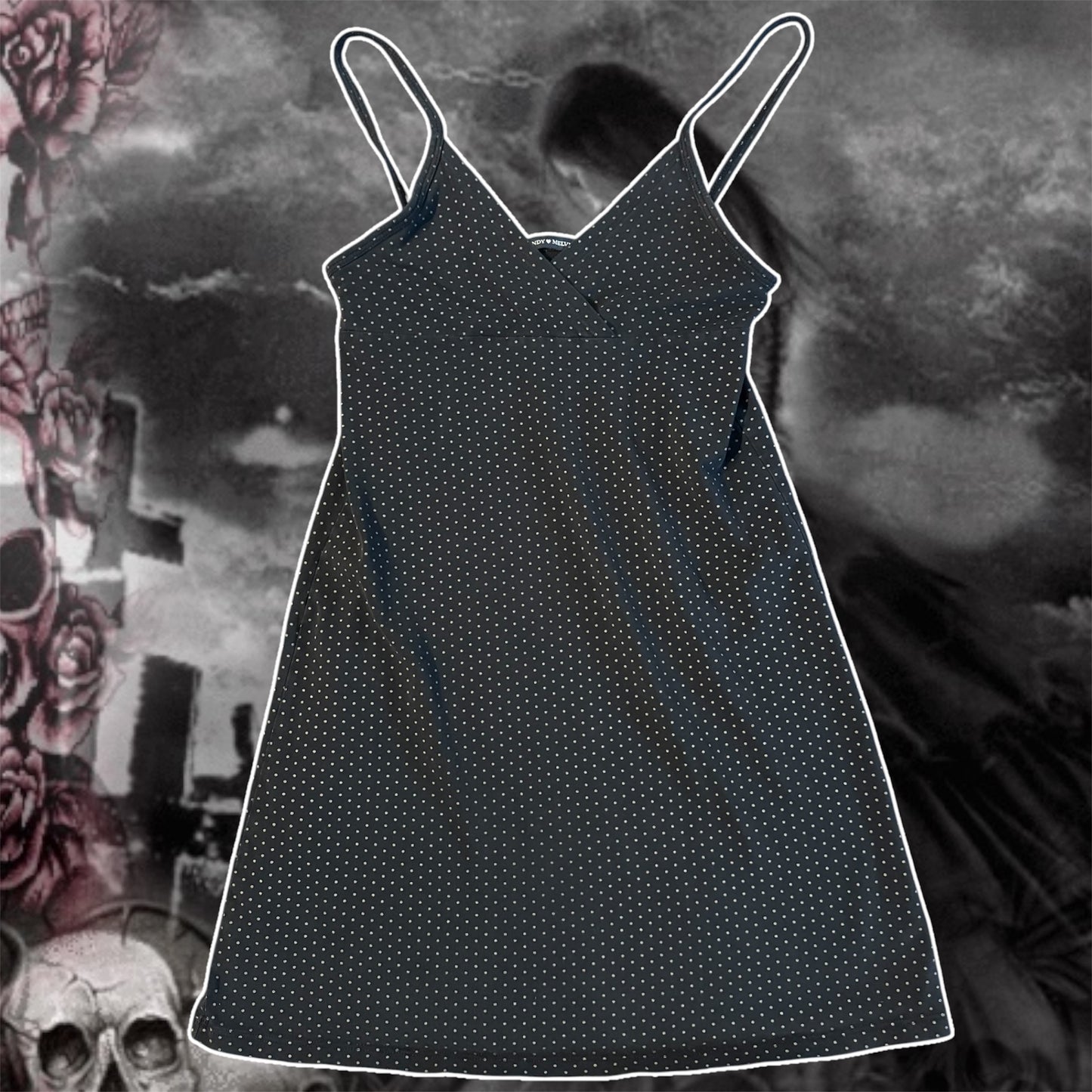 black & white polka dot brandy melville grungy babydoll dress (os)