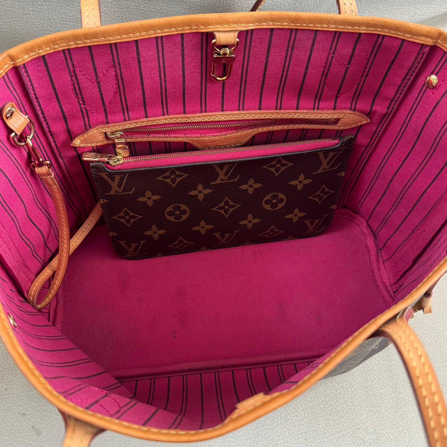 louis vuitton neverfull pm pivoine w/ pochette authentic
