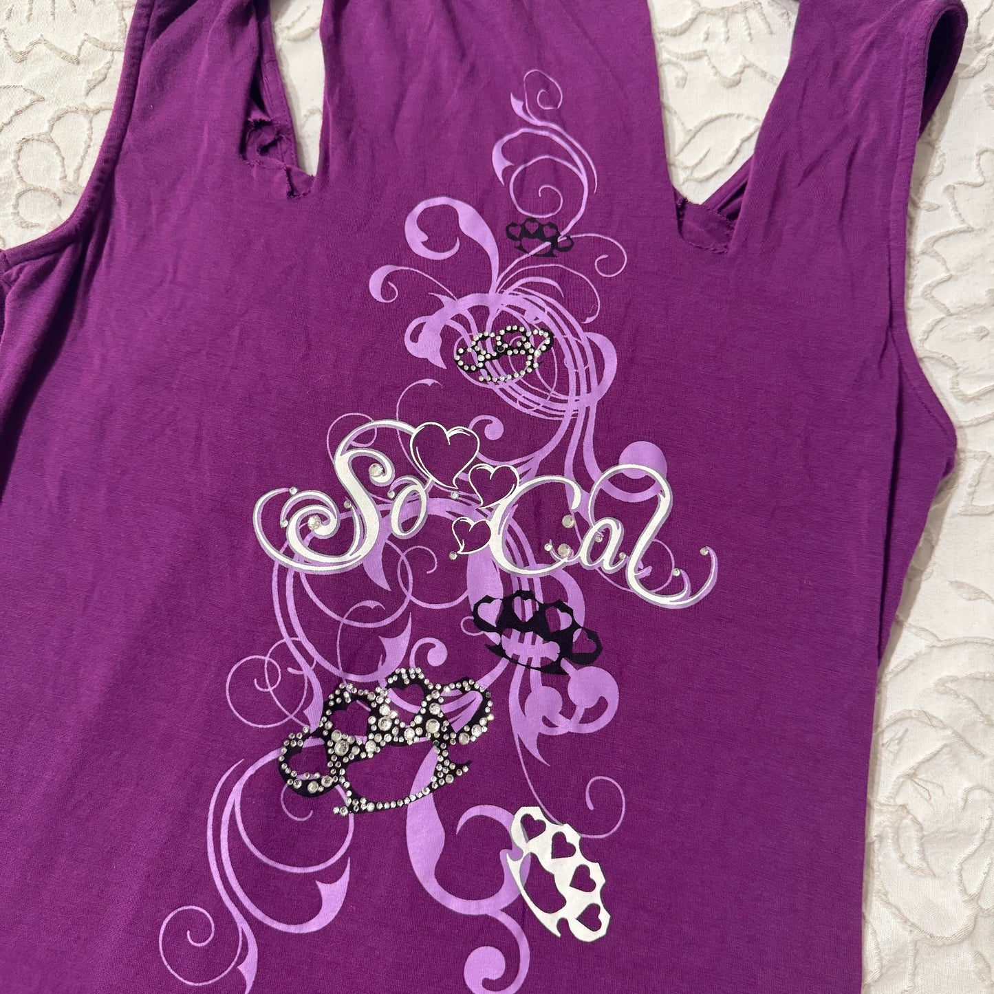 Purple ‘So Cal’ Cyber Y2K Brass Knuckles Rhinestone Dress