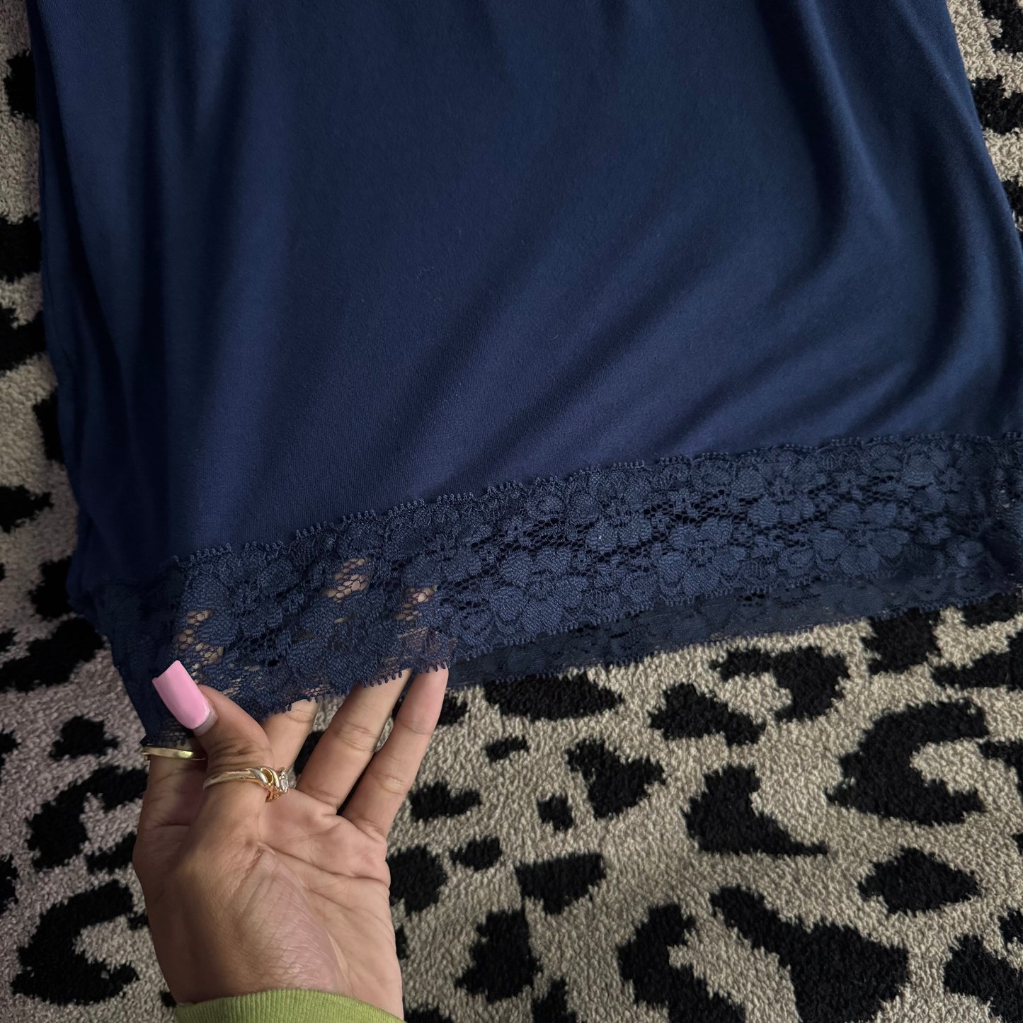 navy blue lace trim cami top (M)
