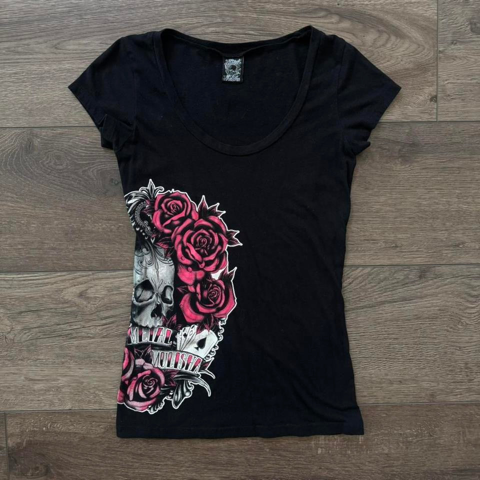 black metal mullisha skull rose graphic shirt