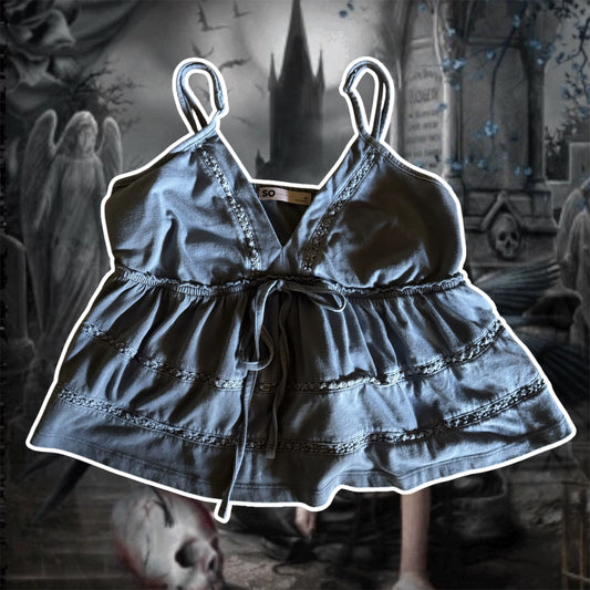 blue babydoll so runchy crop top (M)