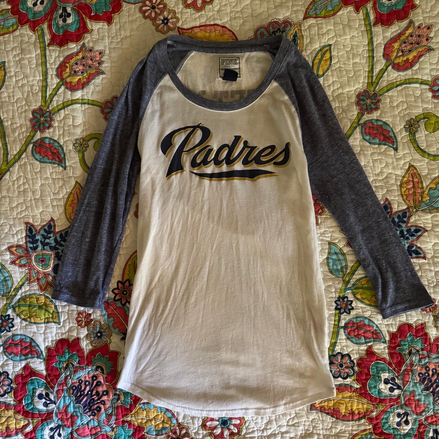blue and white VS PINK san diego padres MLB cute slogan 3/4 sleeve shirt (S)