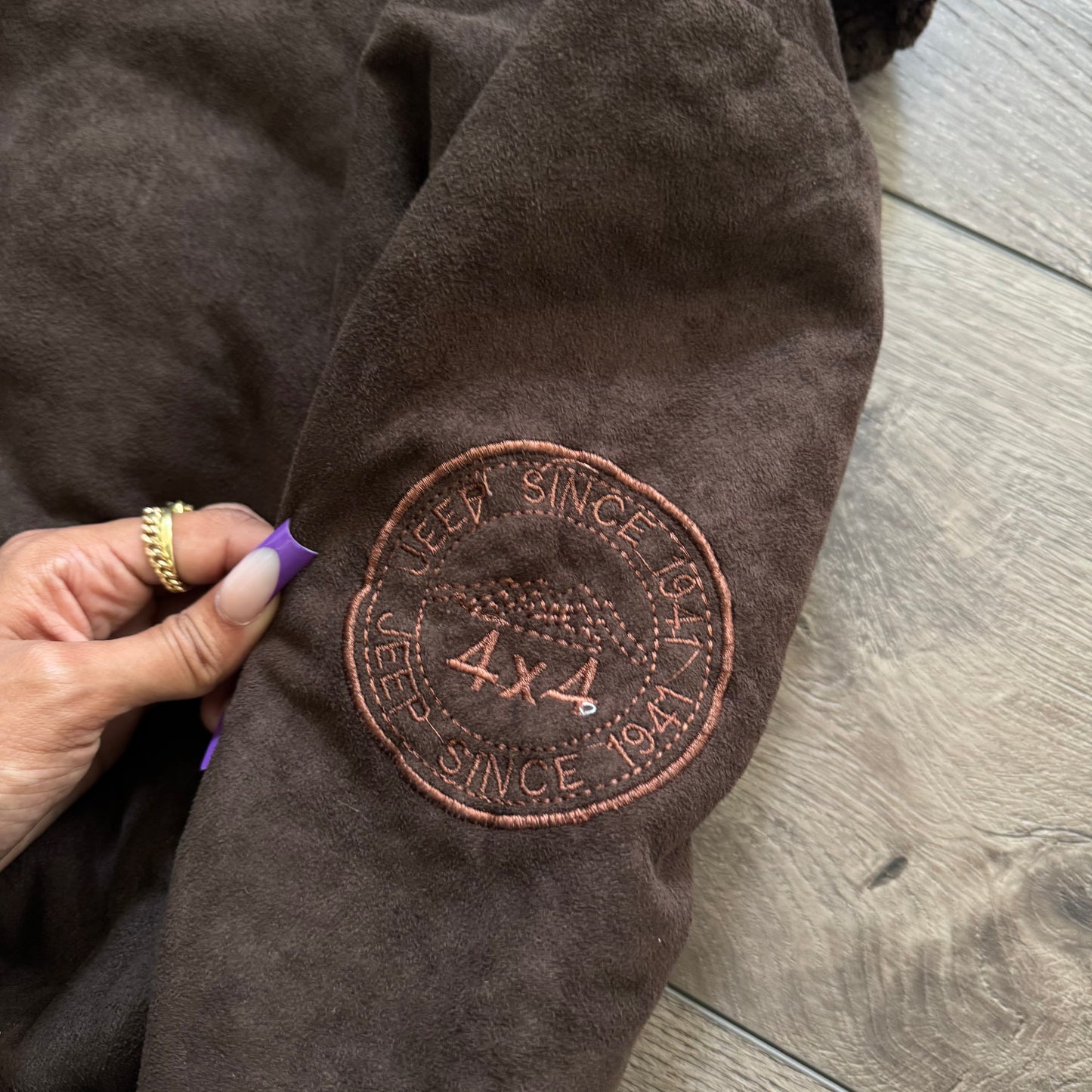 brown vintage jeep suede sherpa line kids jacket