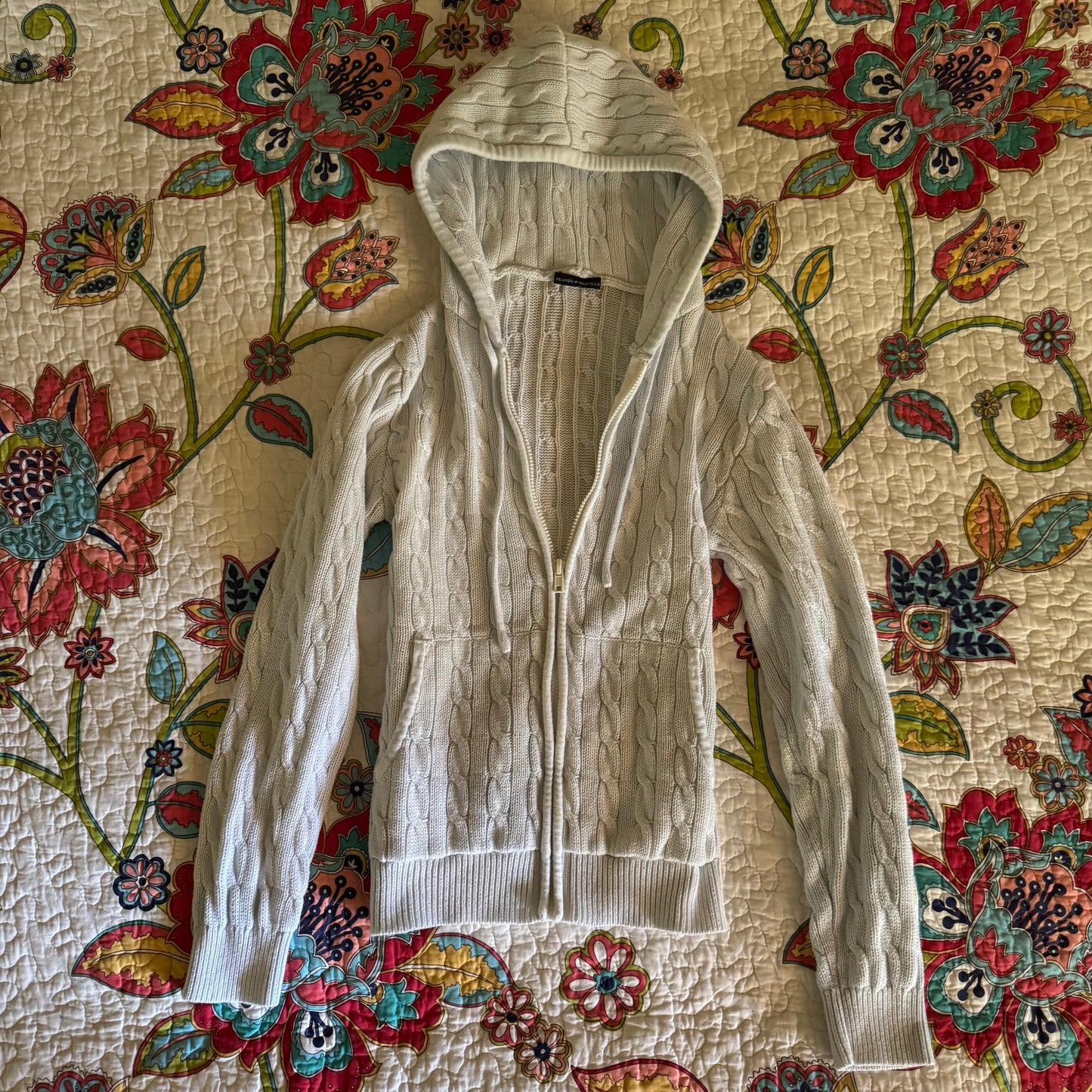 light blue brandy melville knitted zip up jacket (M)