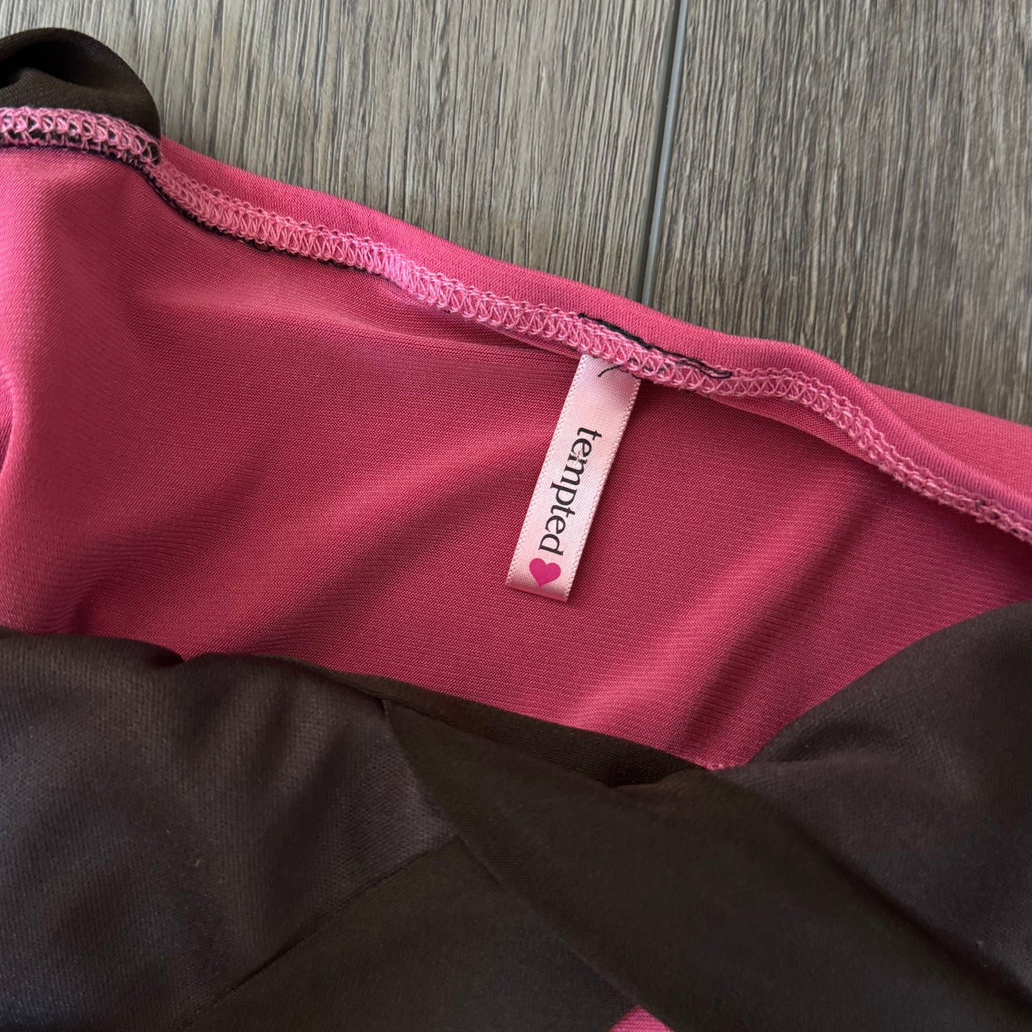 pink & brown babydoll y2k tie back top (s)