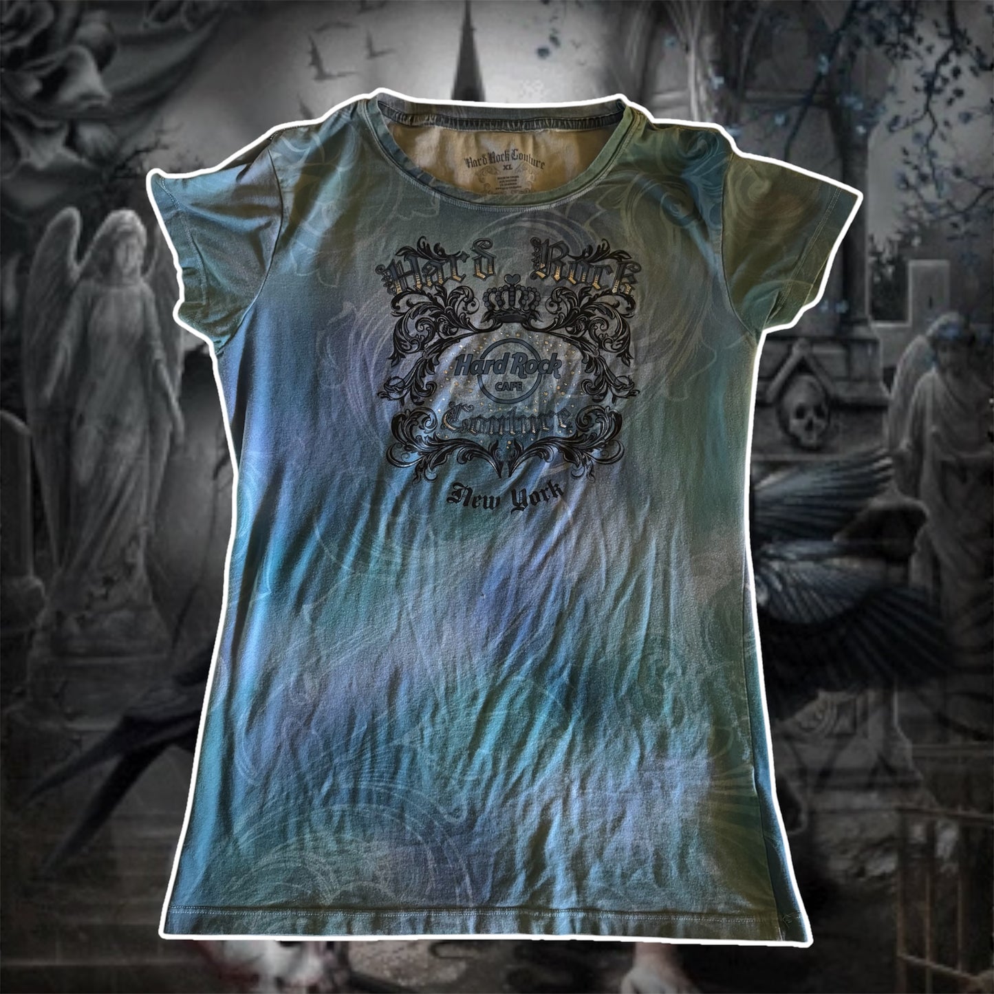 blue hard rock new york graphic short sleeve shirt (XL)