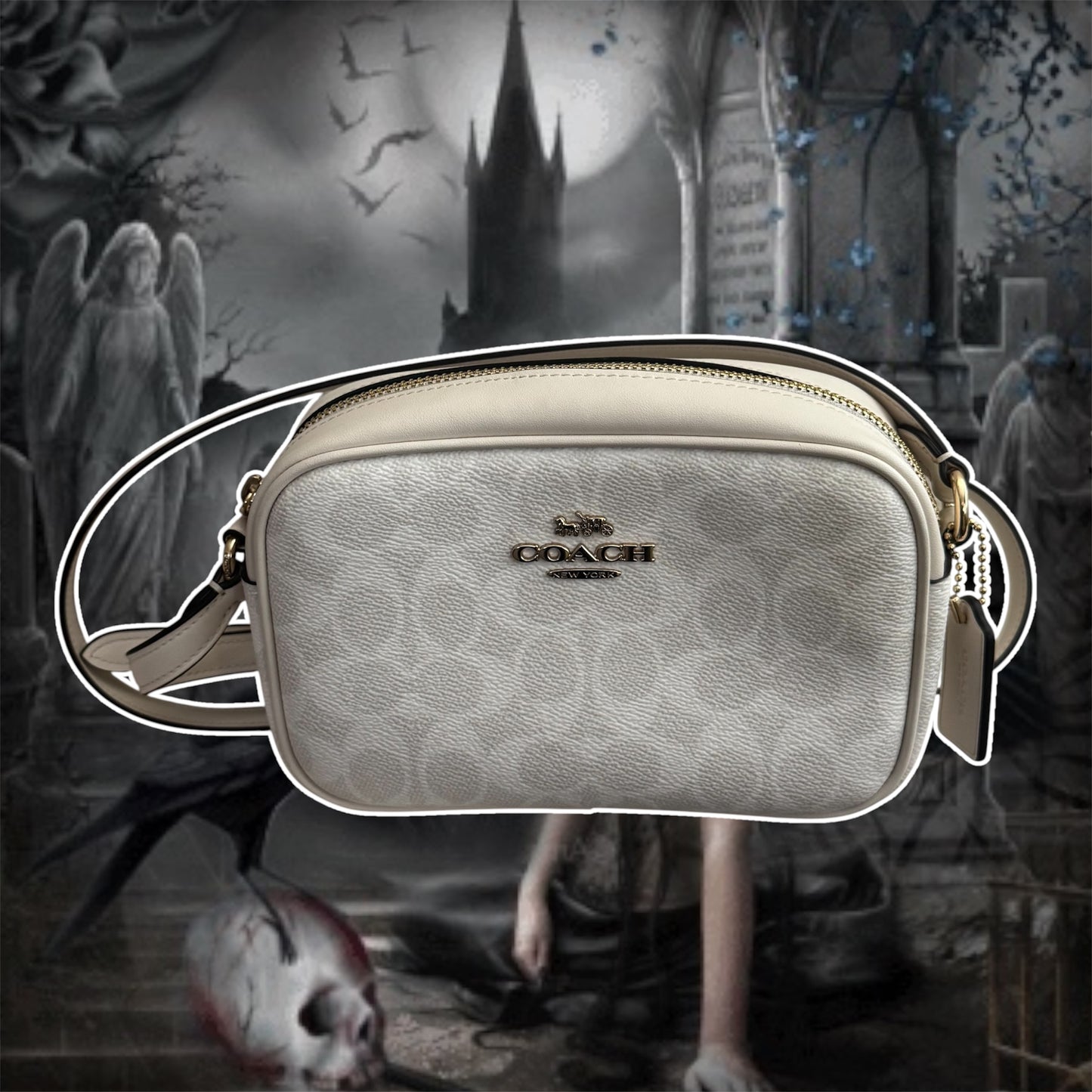 White Coach Jamie Camera Bag In Signature Canvas Crossbody