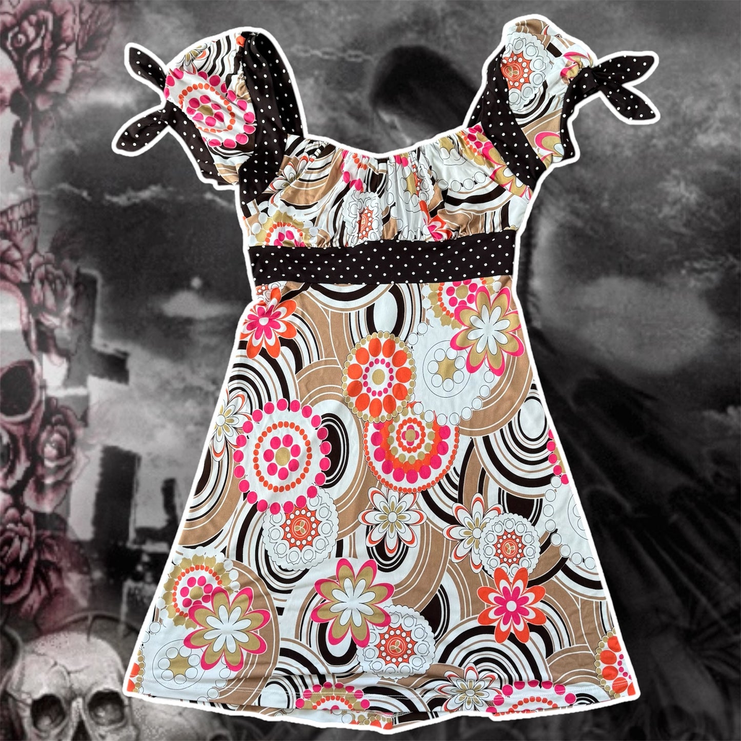 multicolored y2k heart soul floral polka dot dress (S)