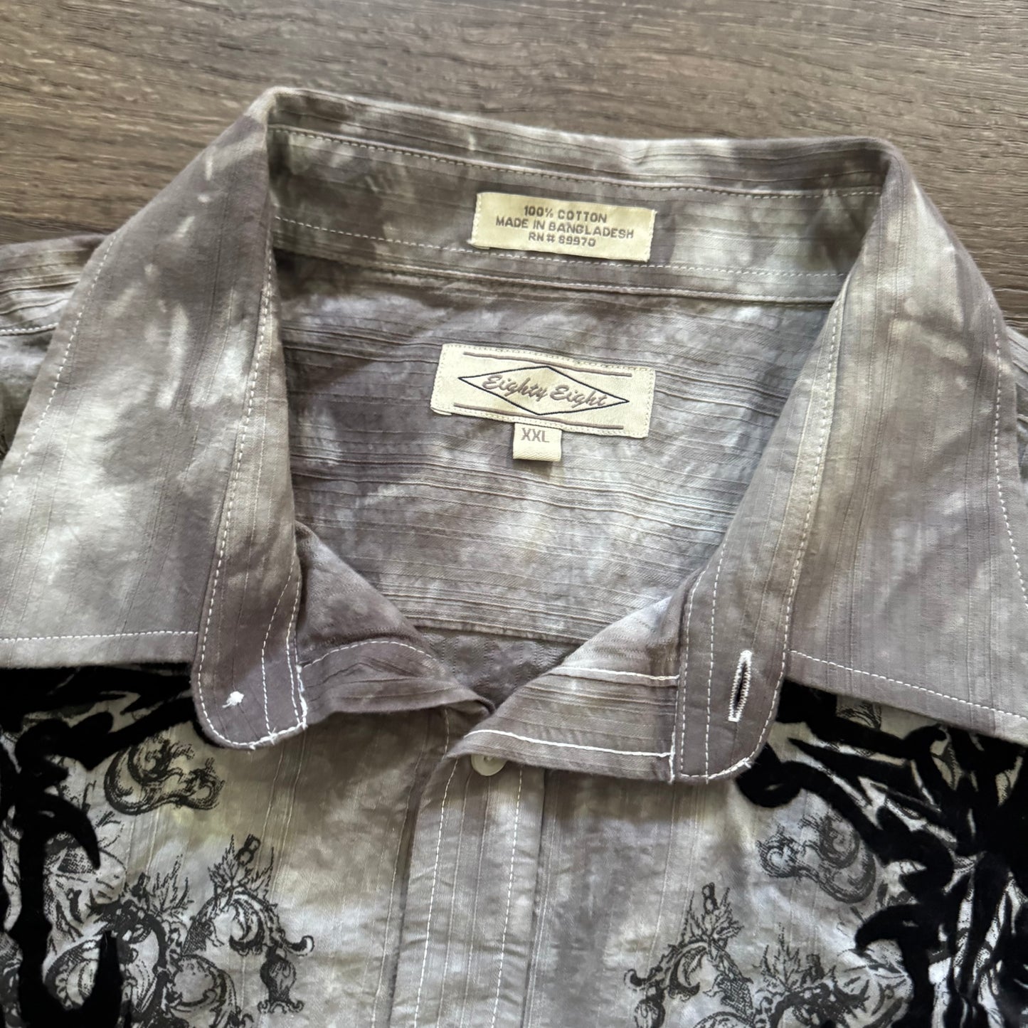 grey & black tie dye cybery2k cross button up men’s collared shirt