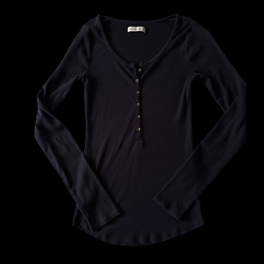 Navy Blue ‘Abercrombie & Fitch’ Ribbed Stretchy Henley Long Sleeve Shirt