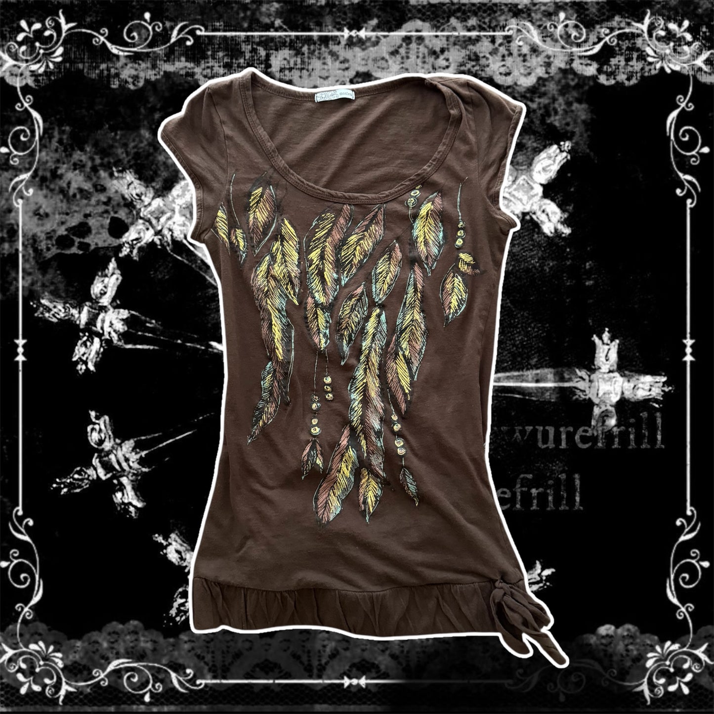 Brown & Yellow ‘Monteau’ Feathers Y2K Graphic Shirt
