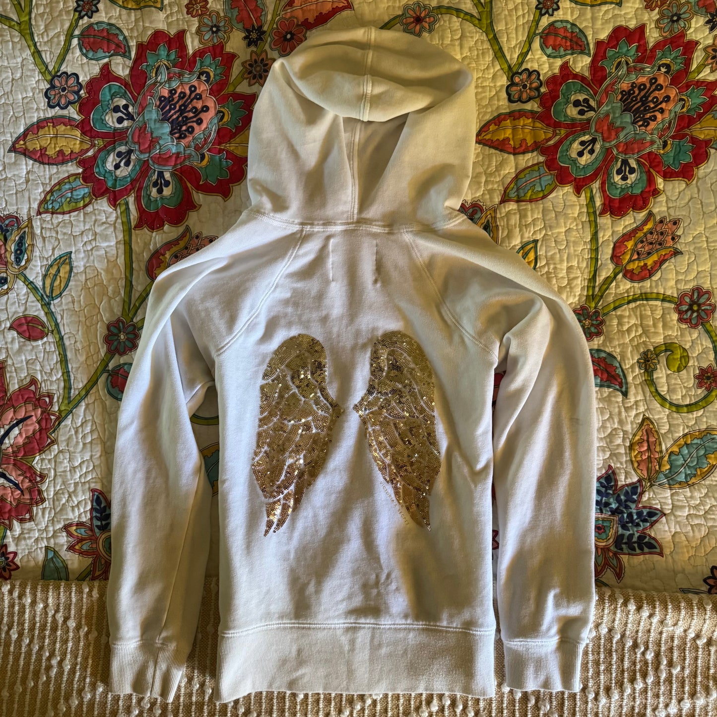 rare white & gold victoria’s secret sequin angel wings long sleeve zip up jacket (S)