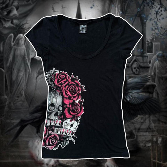 black metal mullisha skull rose graphic shirt