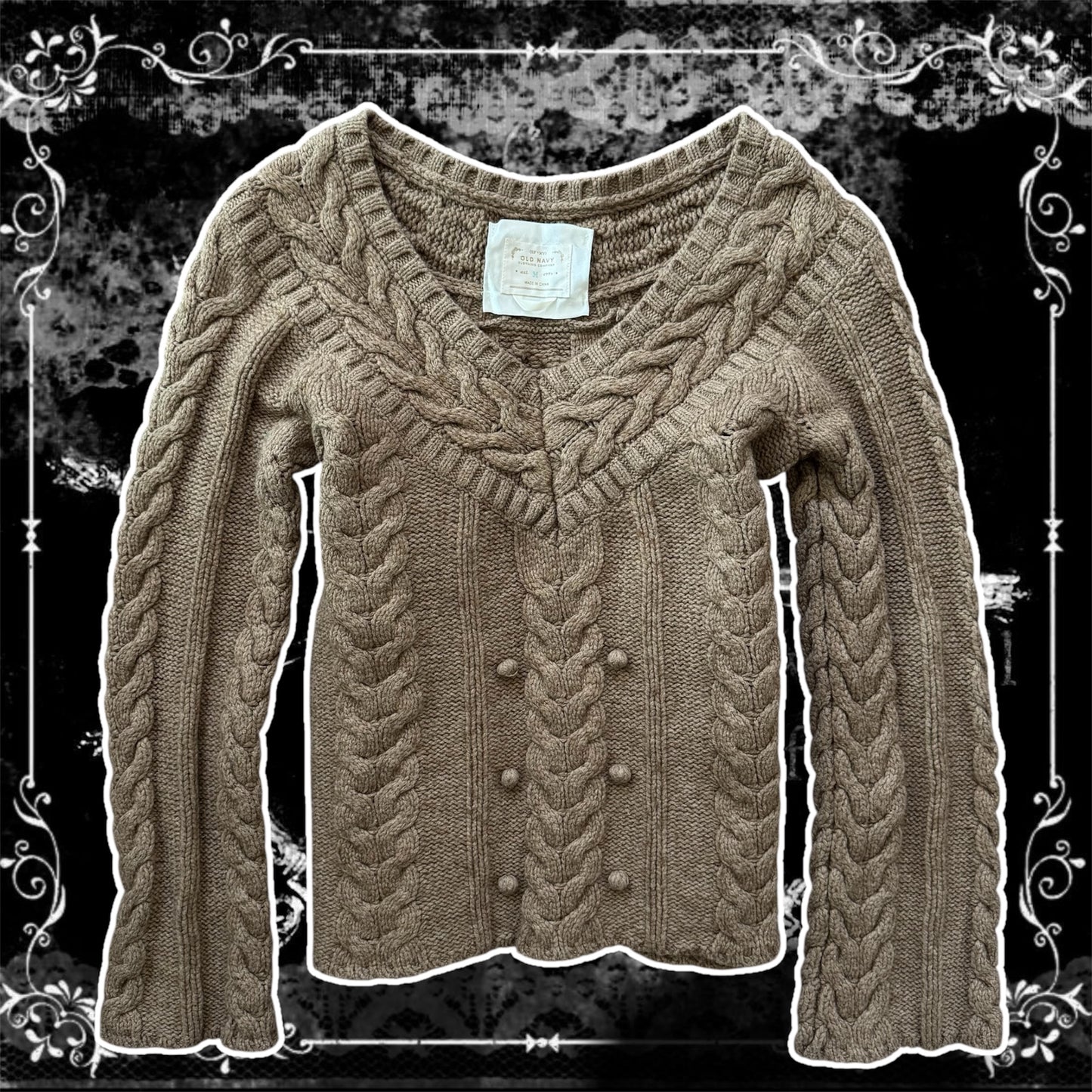 brown cable knit lambs wool long sleeve sweater