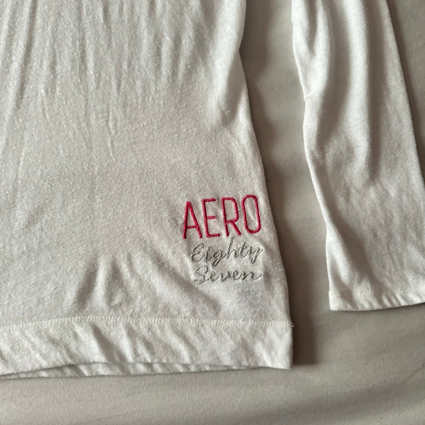 White ‘Aeropostale’ Y2K Pink Stitching Long Sleeve Shirt