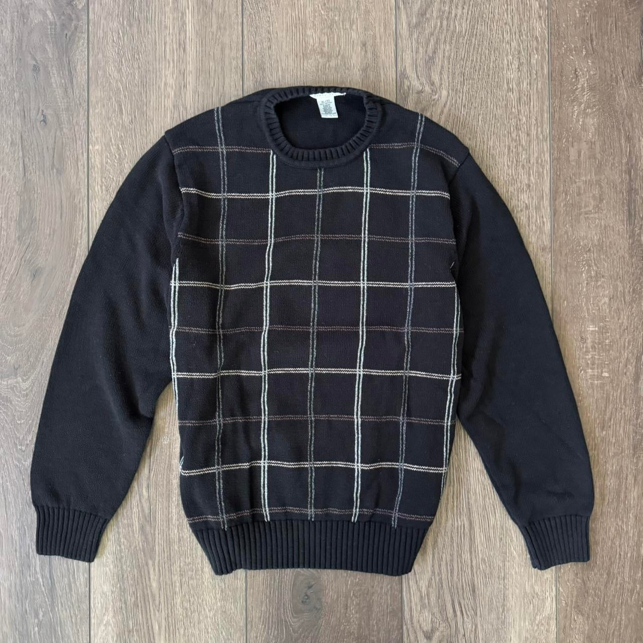 black 90s vintage crewneck white stripped knitwear sweater